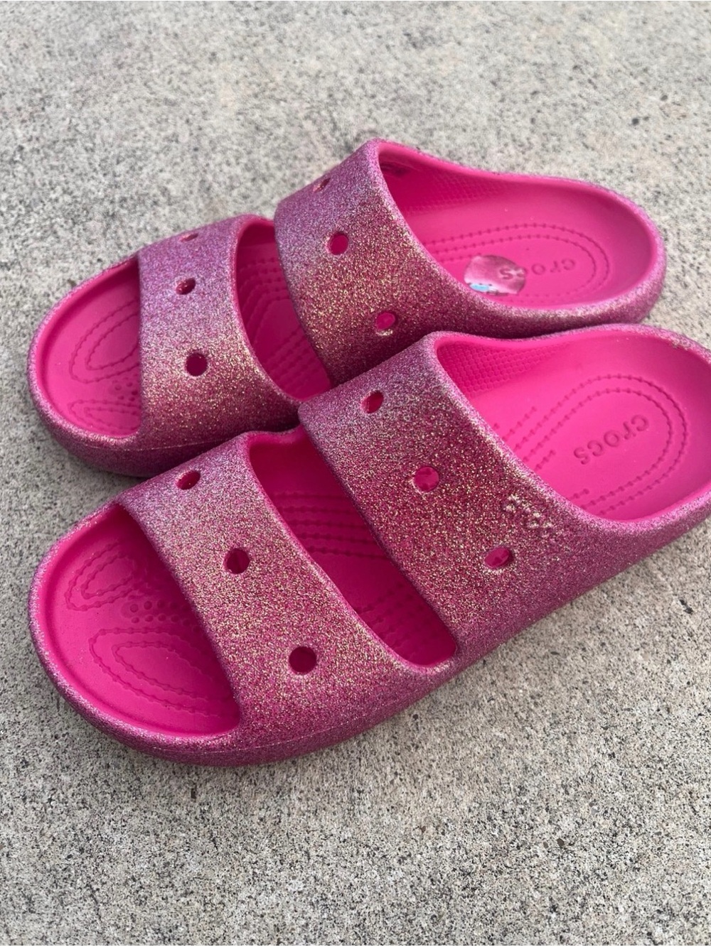 Crocs Glitter Pink Slide Sandals
